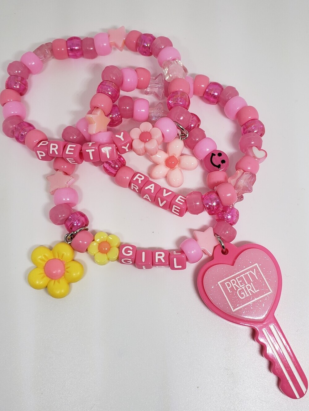 Handmade Pink UV Pretty Rave Girl Stackable Kandi Bracelets